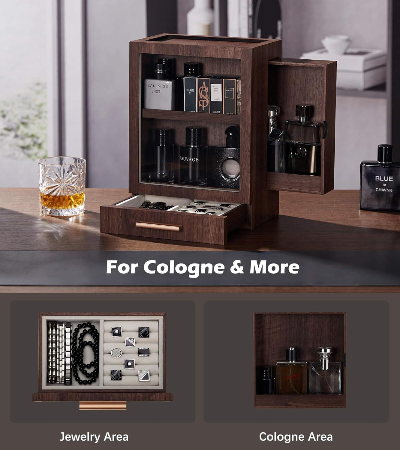 Cologne Storage Organizer with Drawer - Men'S Cologne Holder - Stylish Display B