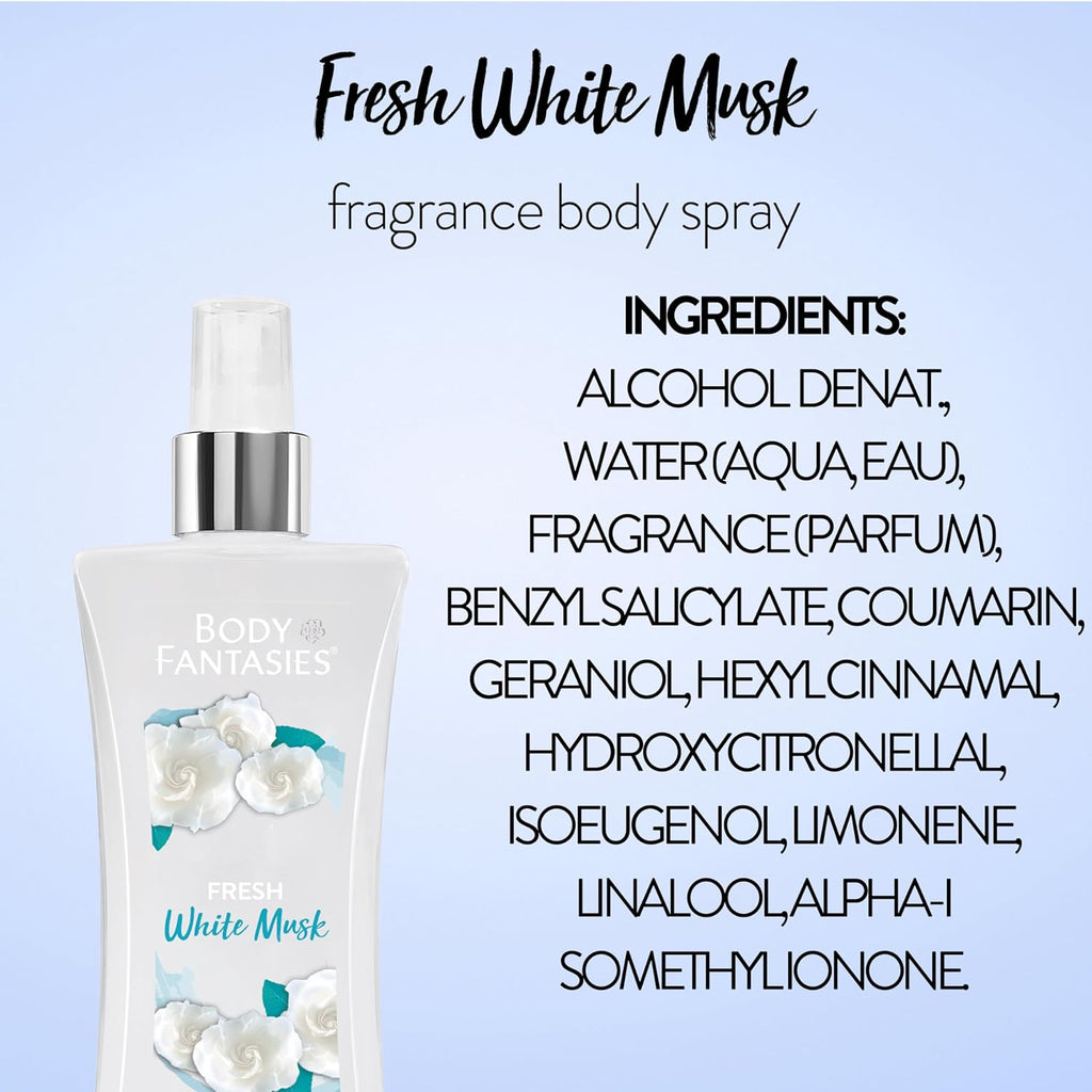 Body Fantasies Signature Fragrance Body Spray, Fresh White Musk, 8 Fluid Ounce