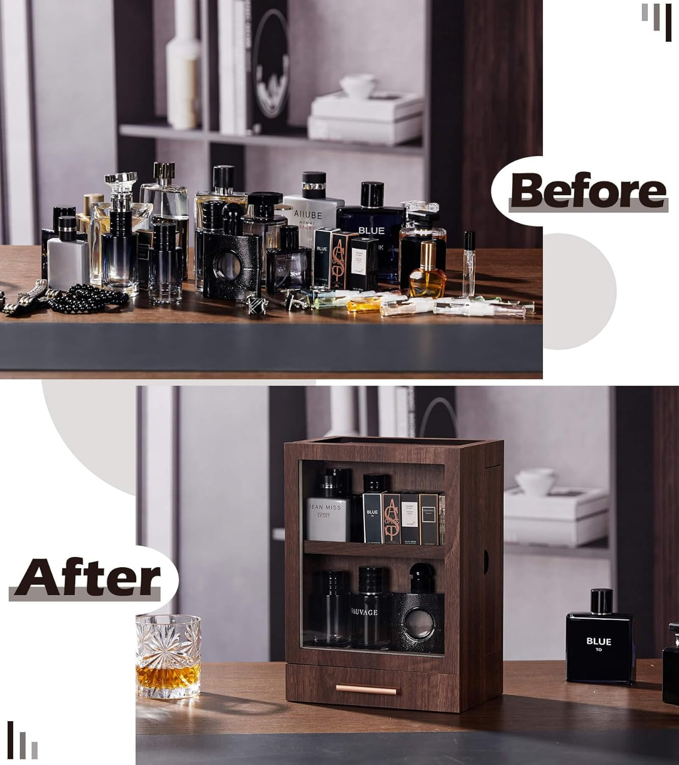 Cologne Storage Organizer with Drawer - Men'S Cologne Holder - Stylish Display B