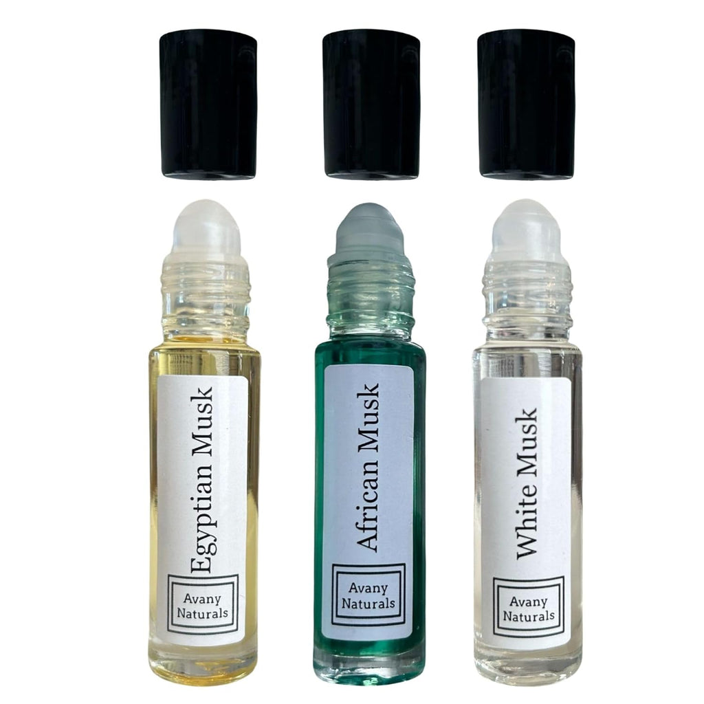 Scented Body Oil -3 Fragrance Oils for Skin - Egyptian Musk, African, and White Musky Scents 10Ml