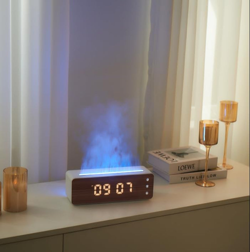 Flame Diffuser Humidifier, 700Ml Large Fire Diffuser Humidifier for Desk, Full-Color Adjustable, Time & Humidness Display, 26Db Quiet, Cool Mist Diffuser, Essential Oil Diffuser for Bedroom