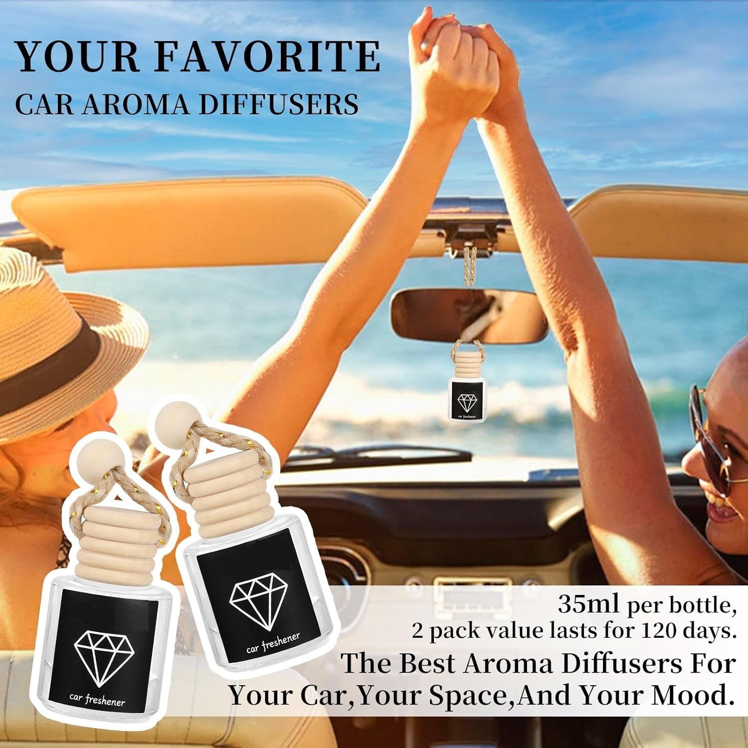 Car Air Freshener Diffuser, Hanging Car Air Freshener Aromatic Odor Eliminator Long Lasting