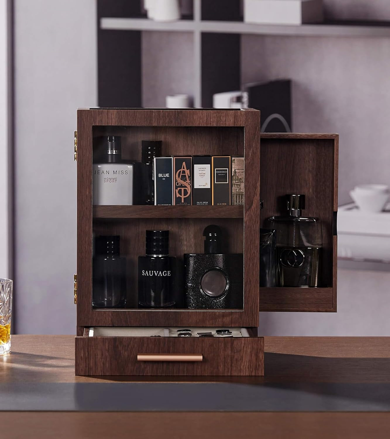 Cologne Storage Organizer with Drawer - Men'S Cologne Holder - Stylish Display B