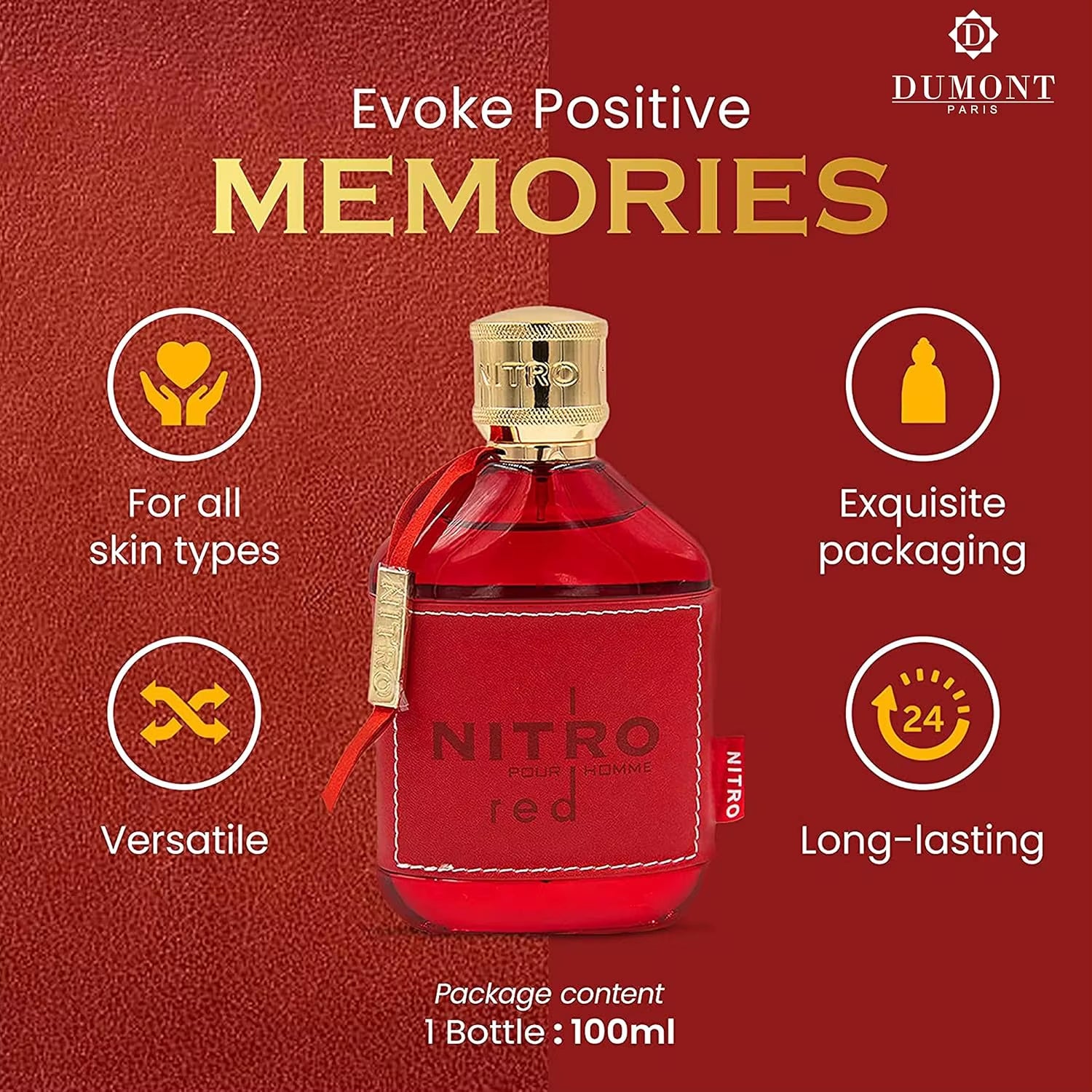 Dumont Nitro Red Eau De Parfum for Men - 100Ml/3.4Fl.Oz - 1 Bottle